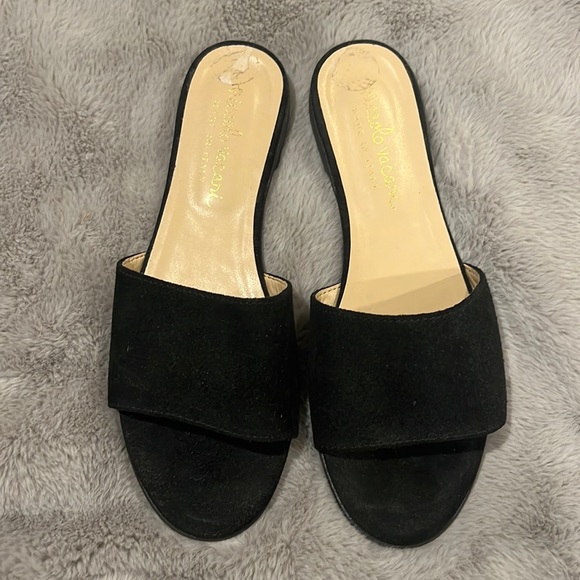 niccolo vacari black suede open toe slides - NWOT 6.5 - Picture 2 of 4